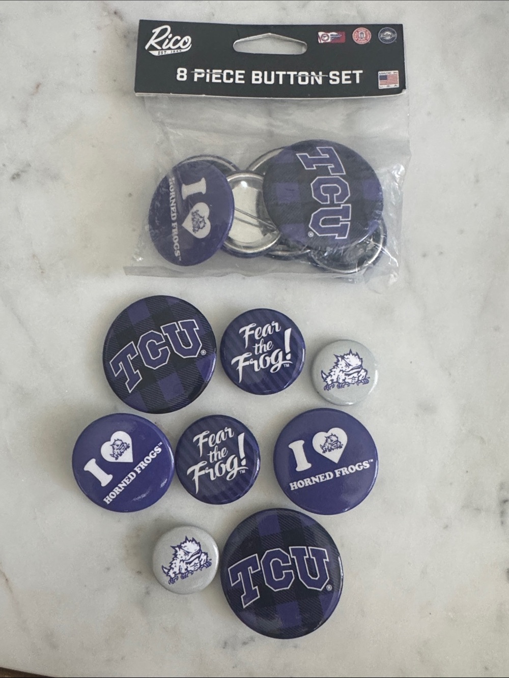 Rico 8-Piece TCU Purple Horned Frogs Button Set